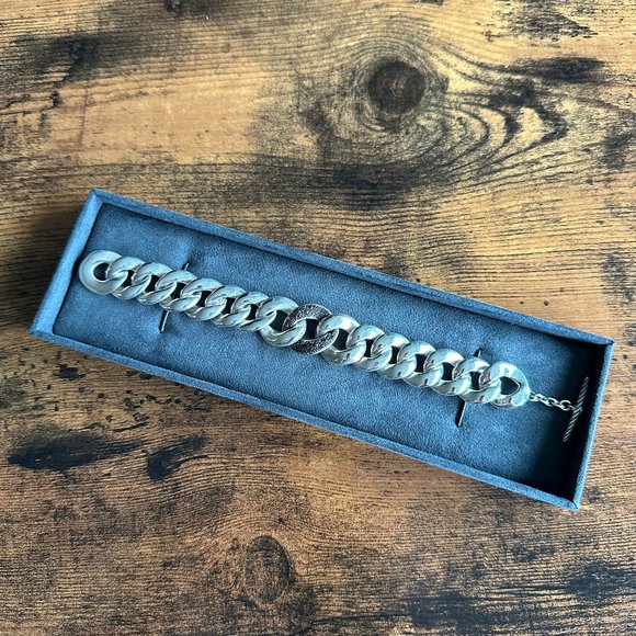 David Yurman Cordelia Curb Link Bracelet w/ Black Diamonds - 8.25" - RARE - Picture 1 of 16